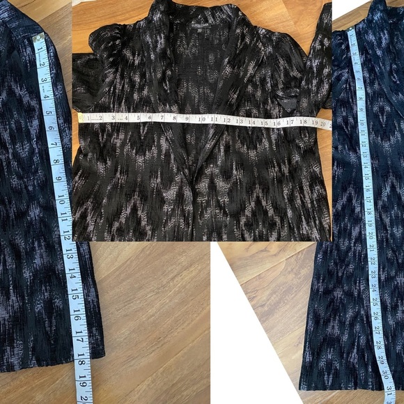 EILEEN FISHER Black Jacquard Open Front Long Blazer Jacket Coat Silver Artisan S - Picture 11 of 12